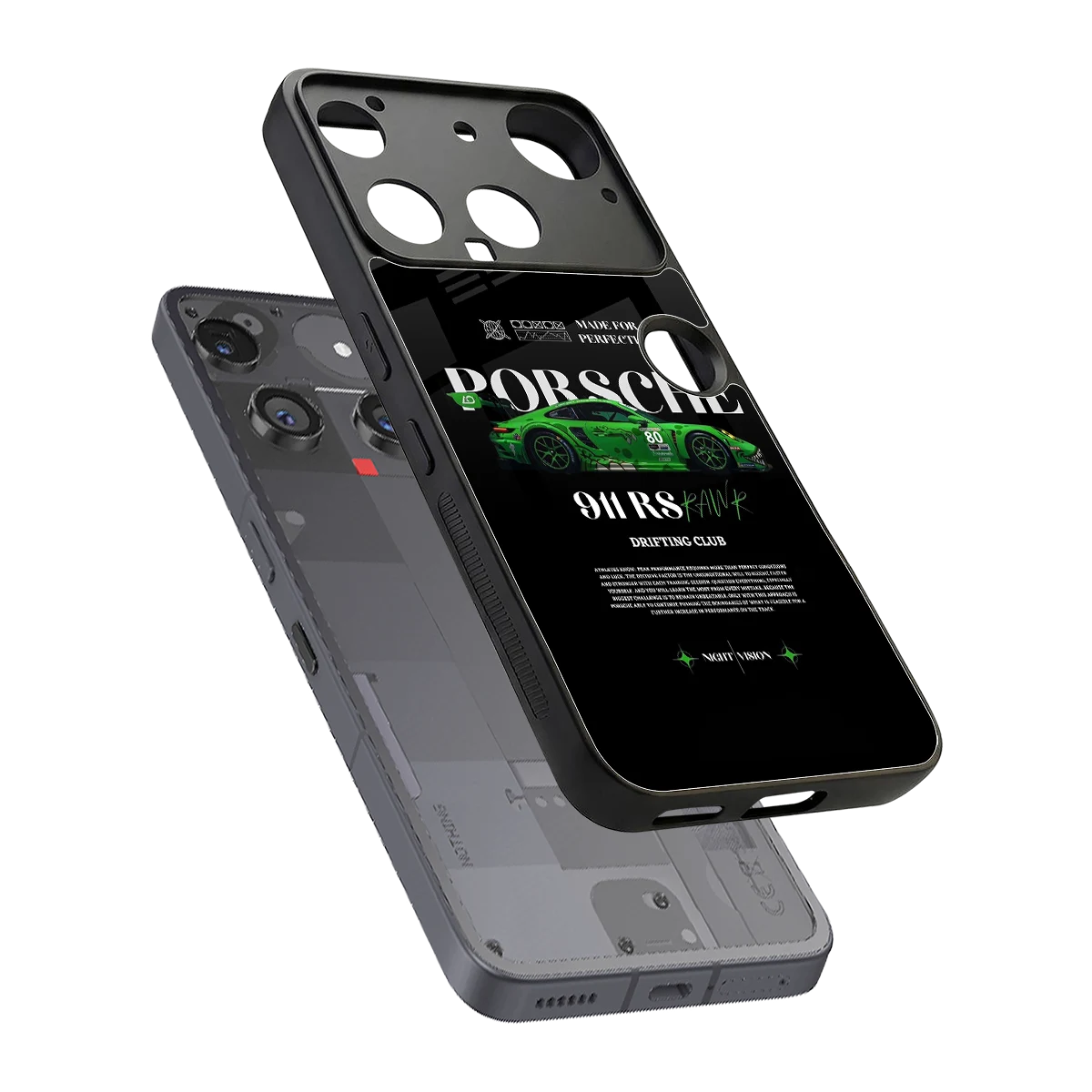 911 RS Drifting Club sleek nothing phone 3 cover with tempered glass back and TPU edges