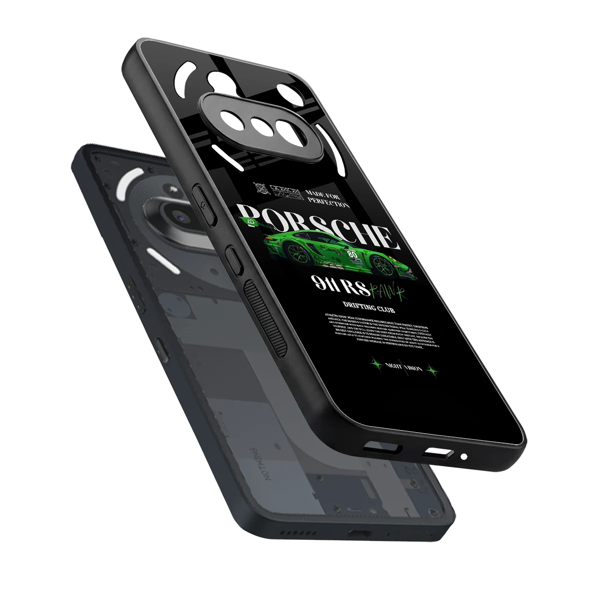 911 RS Drifting Club sleek nothing phone 3a cover with tempered glass back and TPU edges