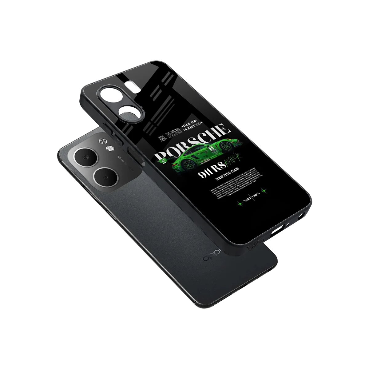 911 RS Drifting Club sleek oppo a5x 5g cover with tempered glass back and TPU edges