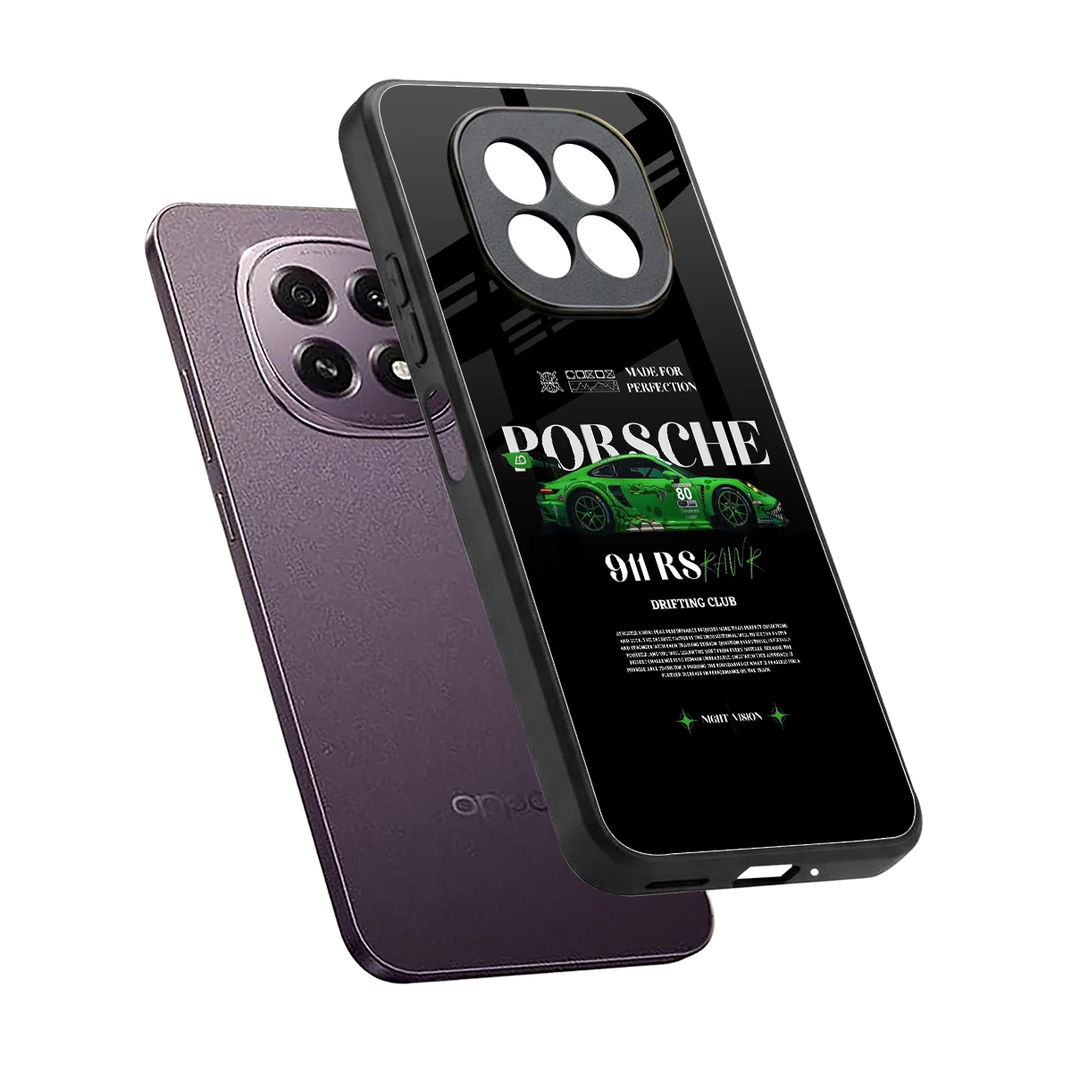 911 RS Drifting Club sleek oppo f29 5g cover with tempered glass back and TPU edges