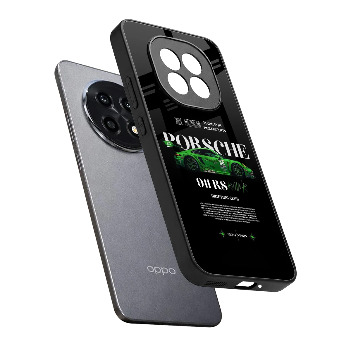 911 RS Drifting Club sleek oppo f29 pro 5g cover with tempered glass back and TPU edges