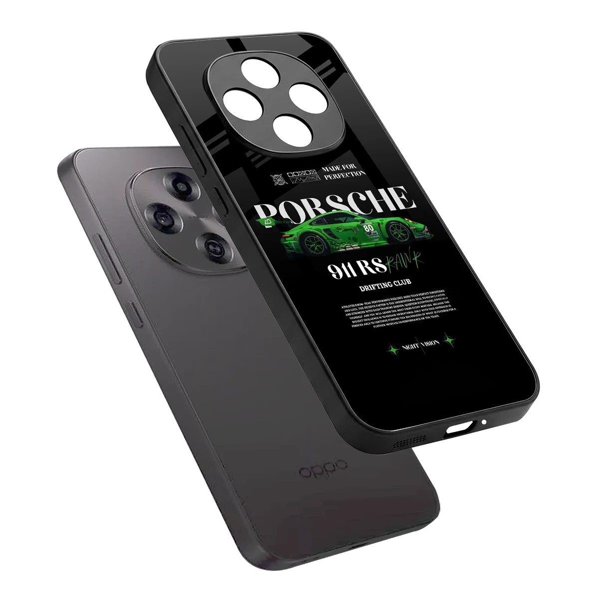 911 RS Drifting Club sleek oppo f31 pro 5g cover with tempered glass back and TPU edges
