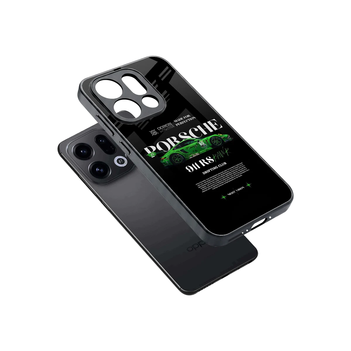 911 RS Drifting Club sleek oppo find x9 cover with tempered glass back and TPU edges