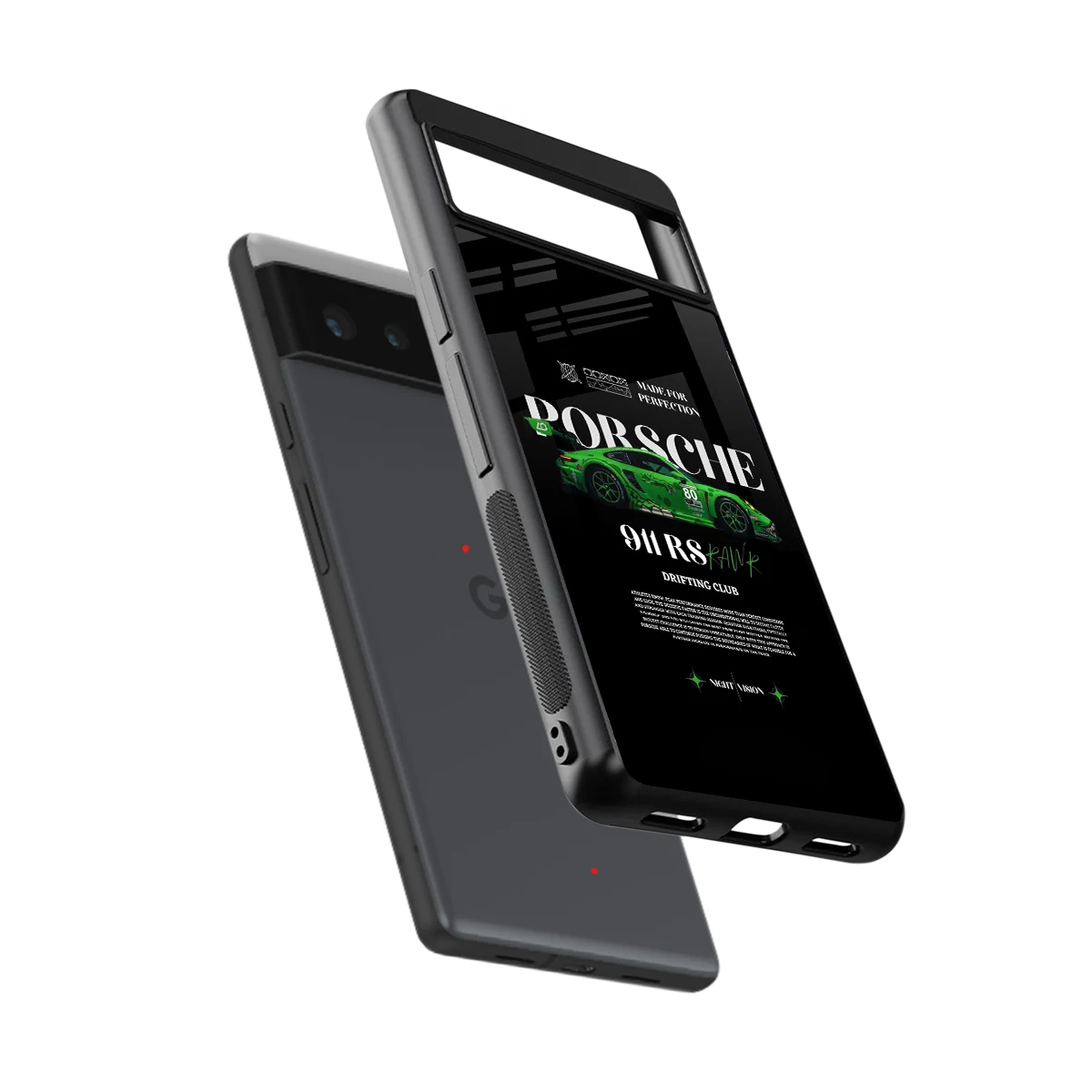 911 RS Drifting Club sleek google pixel 6a cover with tempered glass back and TPU edges