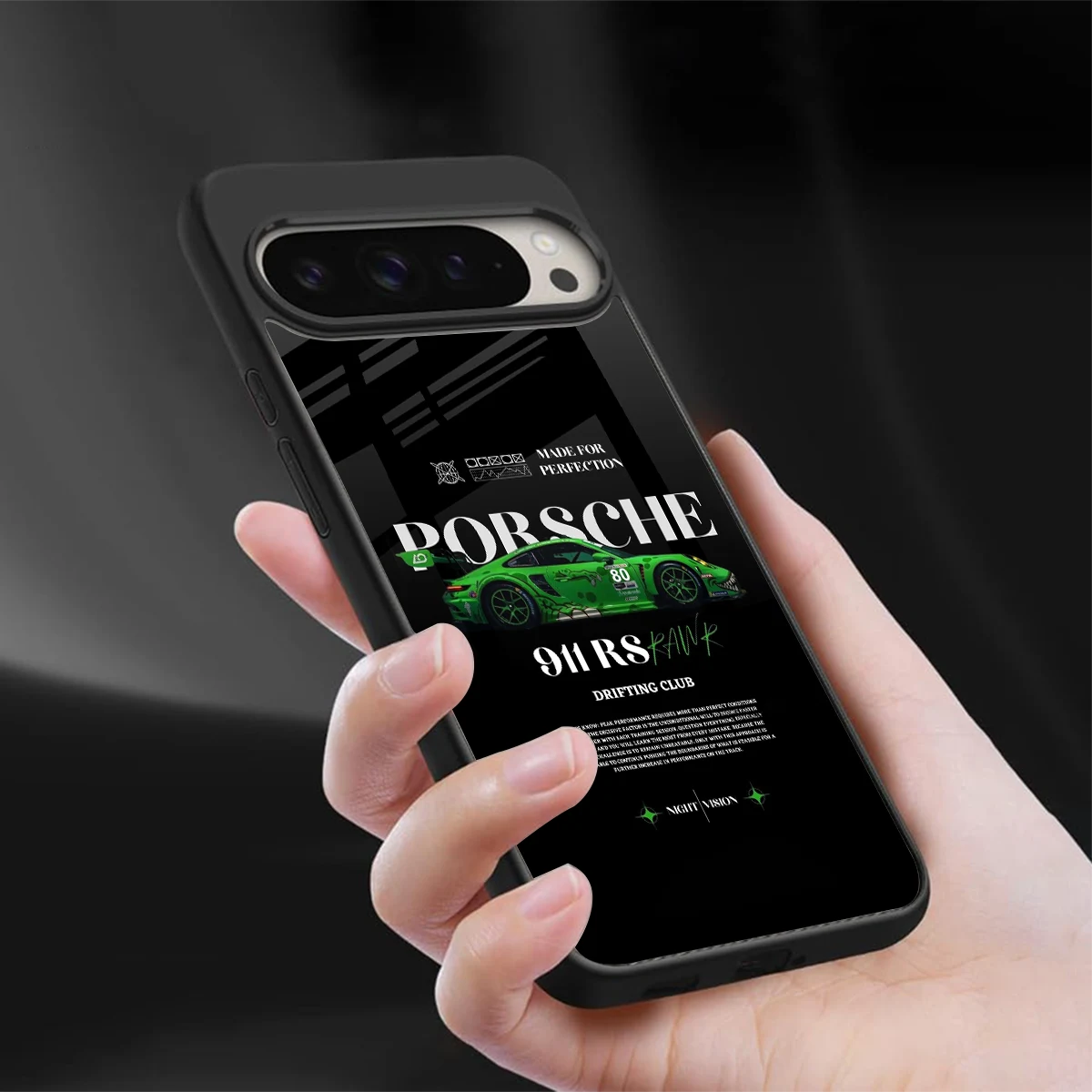 911 RS Drifting Club sleek google pixel 9 pro xl cover with tempered glass back and TPU edges