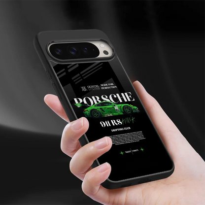 911 RS Drifting Club sleek google pixel 9 pro xl cover with tempered glass back and TPU edges