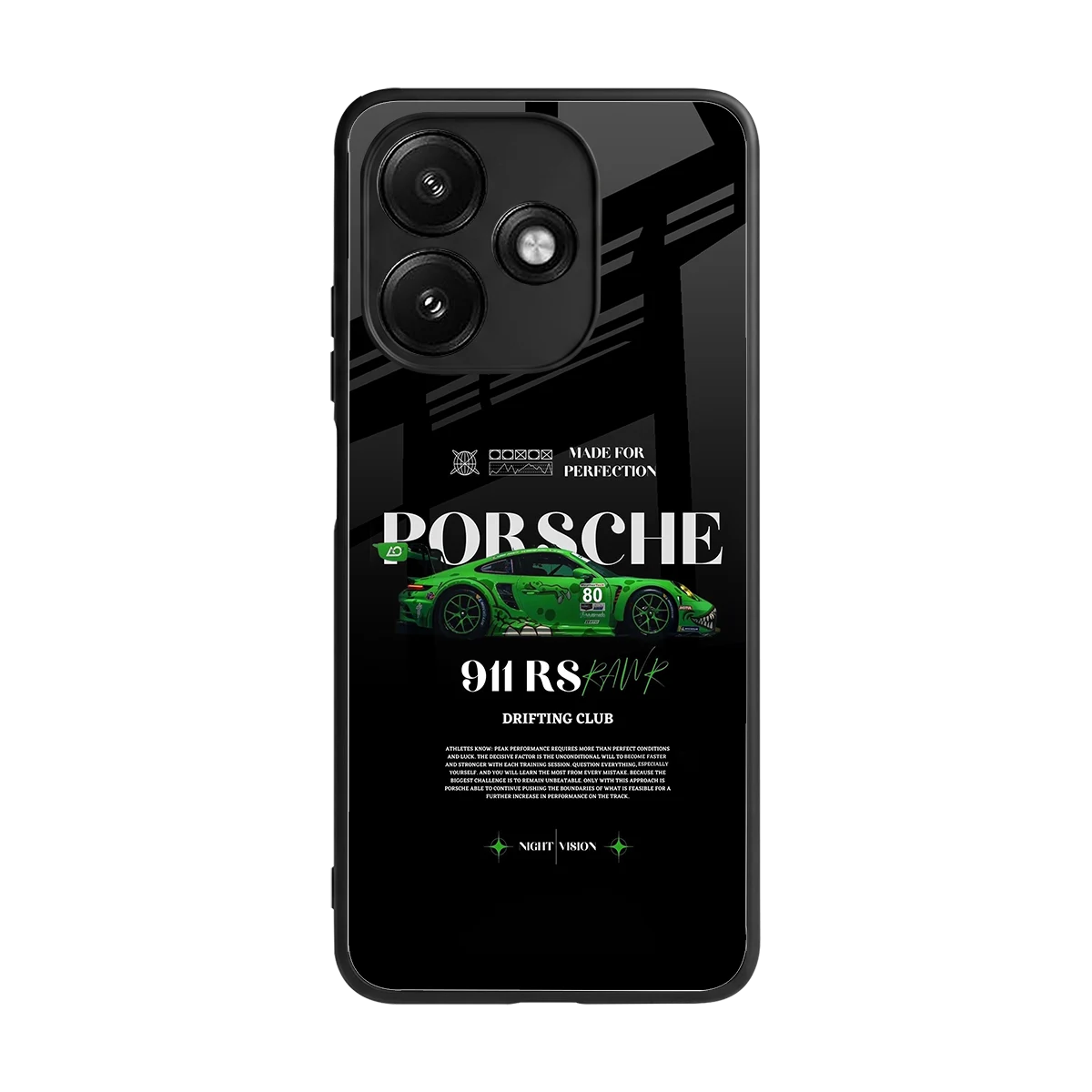 911 RS Drifting Club back phone cover | glass case for redmi 12 5g
