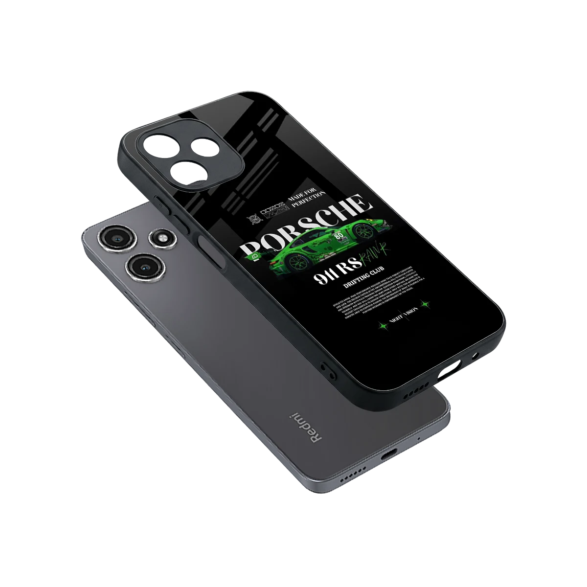 911 RS Drifting Club sleek redmi 12 5g cover with tempered glass back and TPU edges