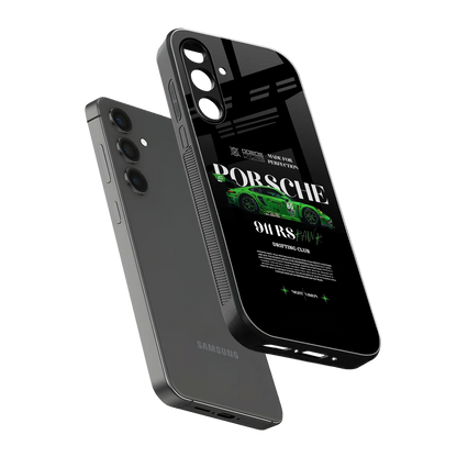 911 RS Drifting Club sleek samsung galaxy m15 5g cover with tempered glass back and TPU edges