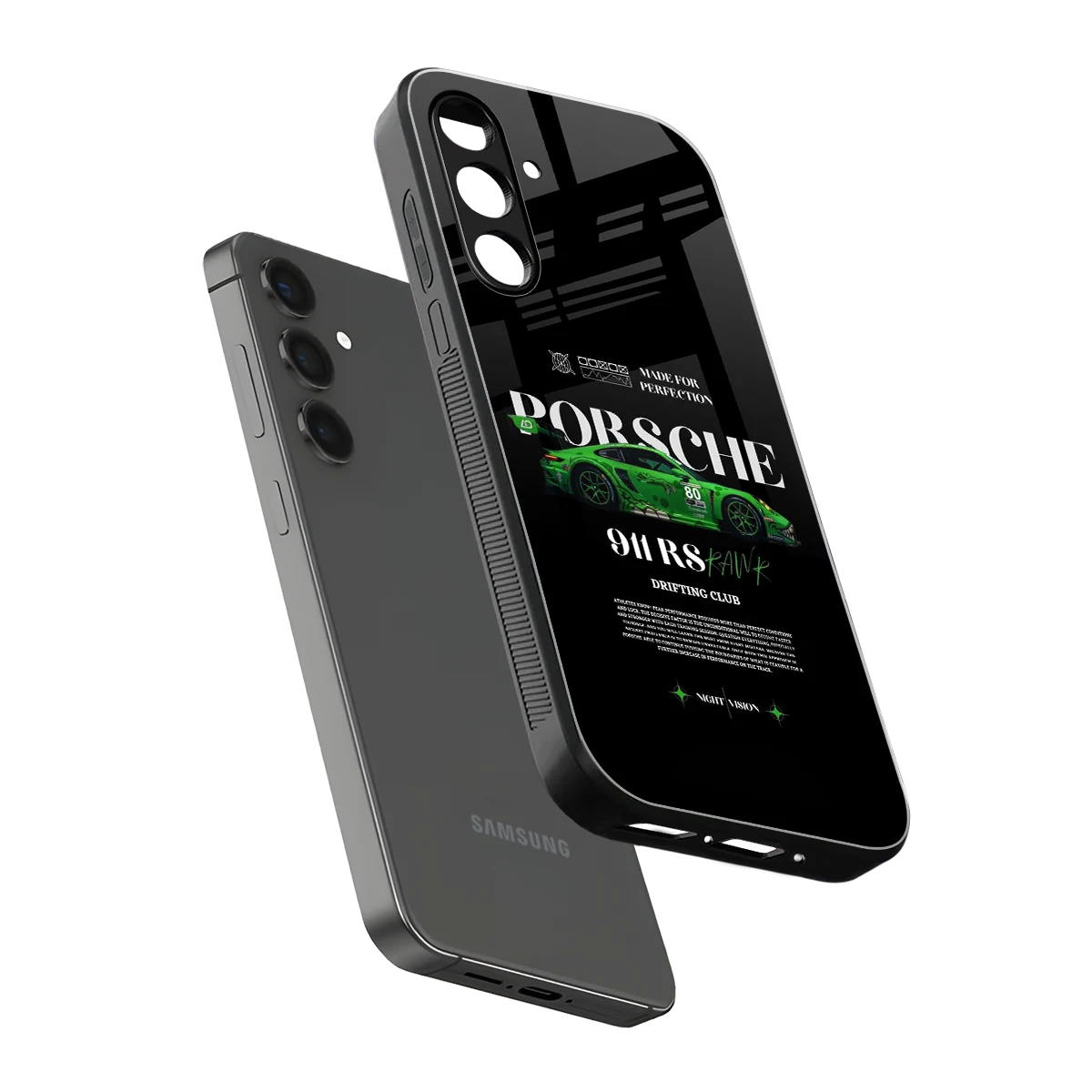 911 RS Drifting Club sleek samsung galaxy a14 5g cover with tempered glass back and TPU edges