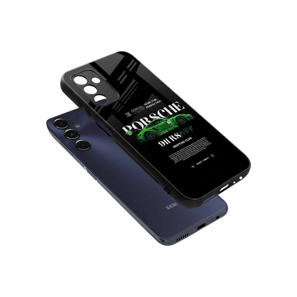 911 RS Drifting Club sleek samsung galaxy m14 5g cover with tempered glass back and TPU edges