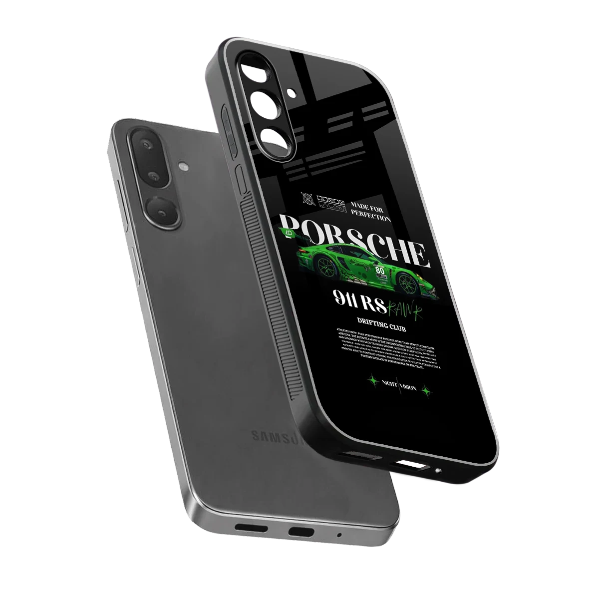 911 RS Drifting Club sleek samsung galaxy m16 5g cover with tempered glass back and TPU edges