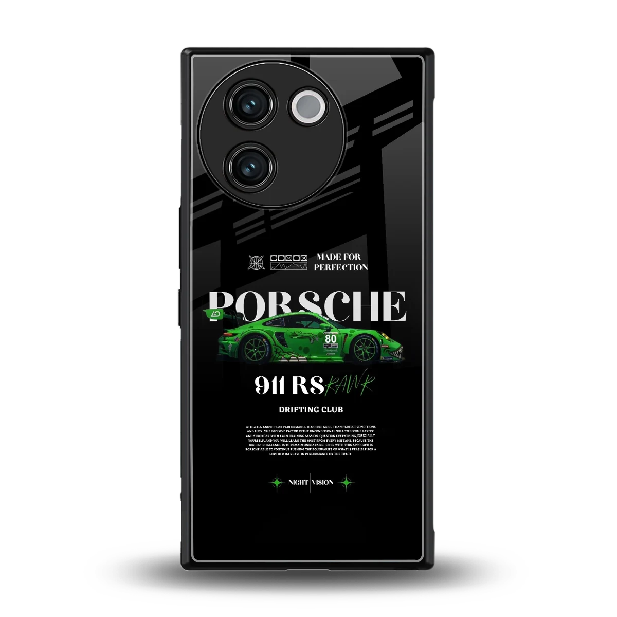 911 RS Drifting Club back phone cover | glass case for vivo v30e