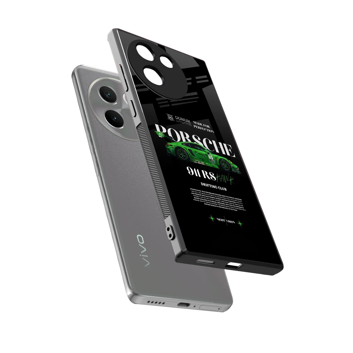 911 RS Drifting Club sleek vivo v30e cover with tempered glass back and TPU edges
