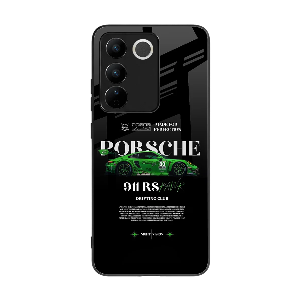 911 RS Drifting Club back phone cover | glass case for vivo v27 5g