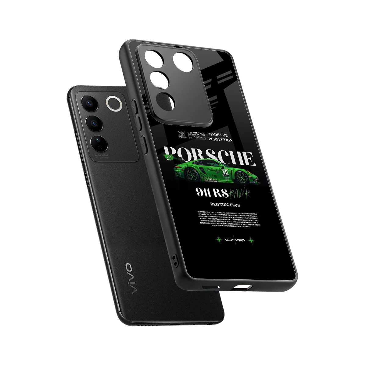 911 RS Drifting Club sleek vivo v27 5g cover with tempered glass back and TPU edges