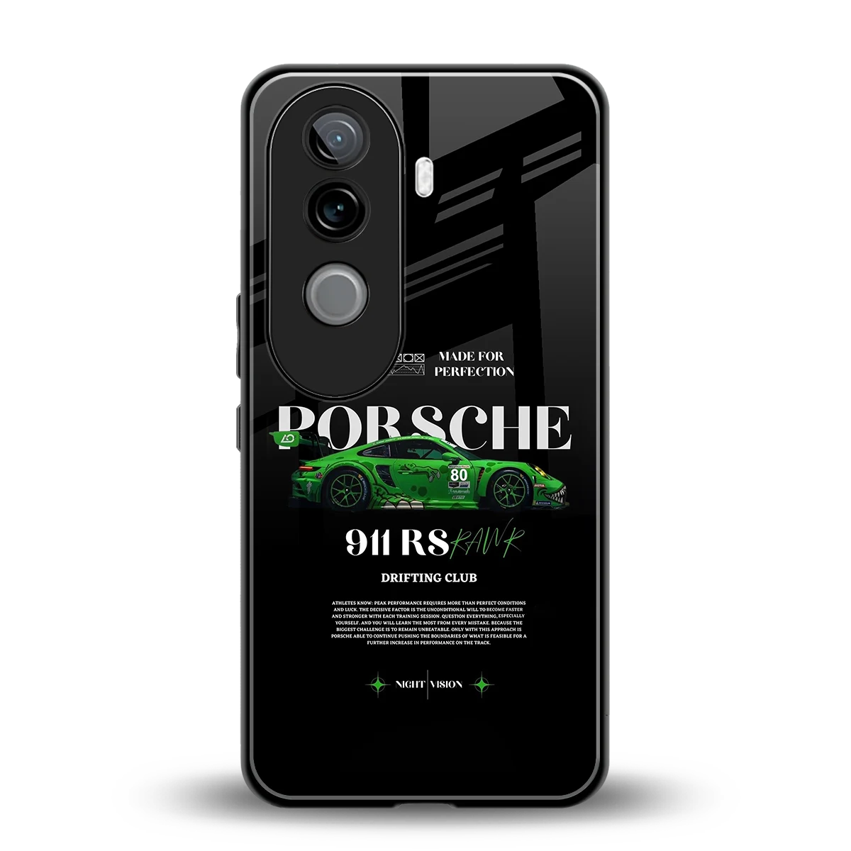 911 RS Drifting Club back phone cover | glass case for vivo v40e