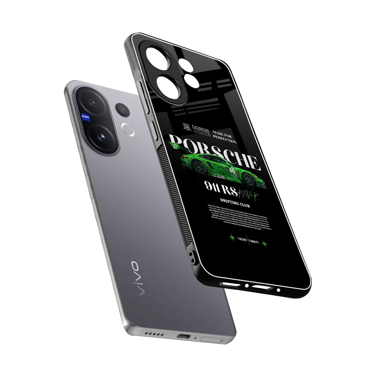 911 RS Drifting Club sleek vivo v60 cover with tempered glass back and TPU edges