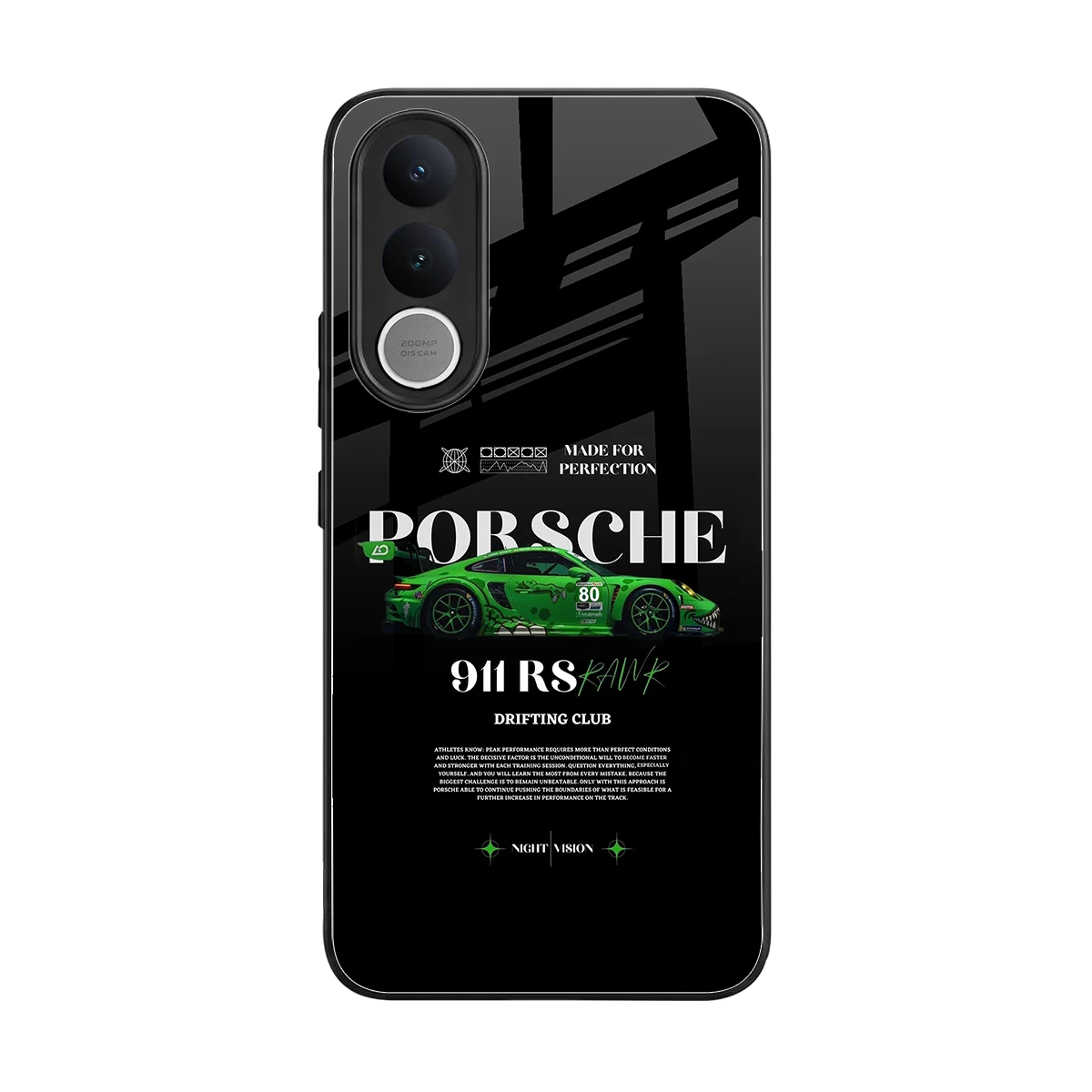 911 RS Drifting Club back phone cover | glass case for vivo v70 fe