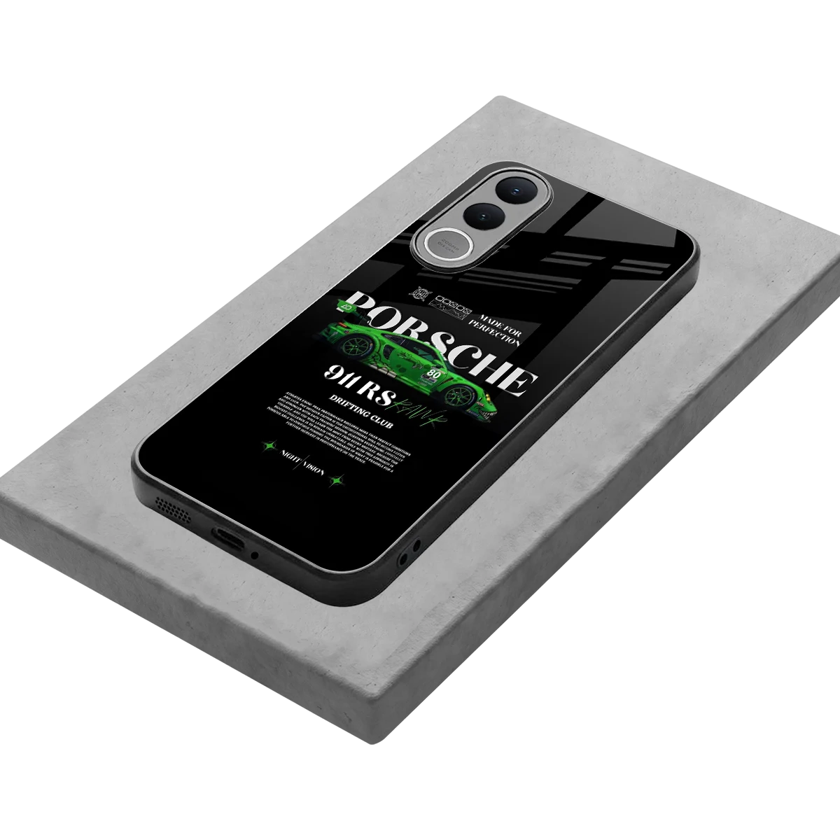 911 RS Drifting Club stylish phone case for vivo v70 fe | glossy glass and slim fit