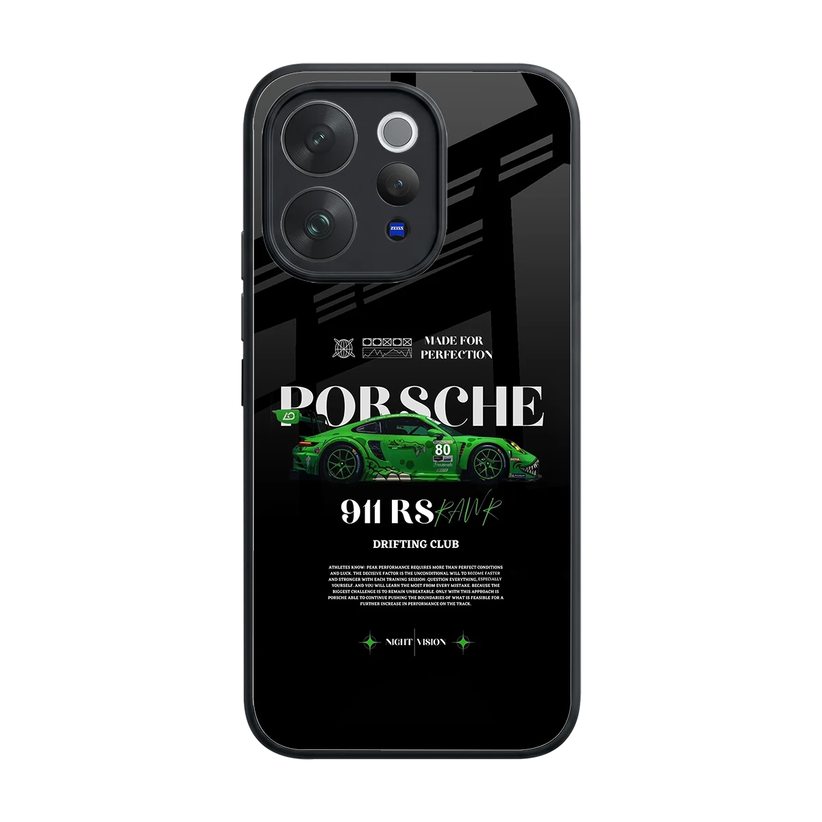 911 RS Drifting Club back phone cover | glass case for vivo v70 elite
