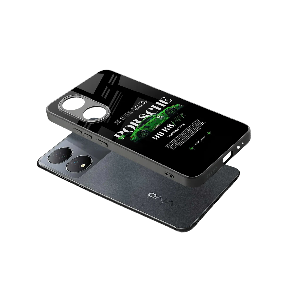 911 RS Drifting Club sleek Vivo-y100 cover with tempered glass back and TPU edges