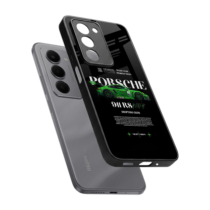 911 RS Drifting Club sleek redmi 15 5g cover with tempered glass back and TPU edges