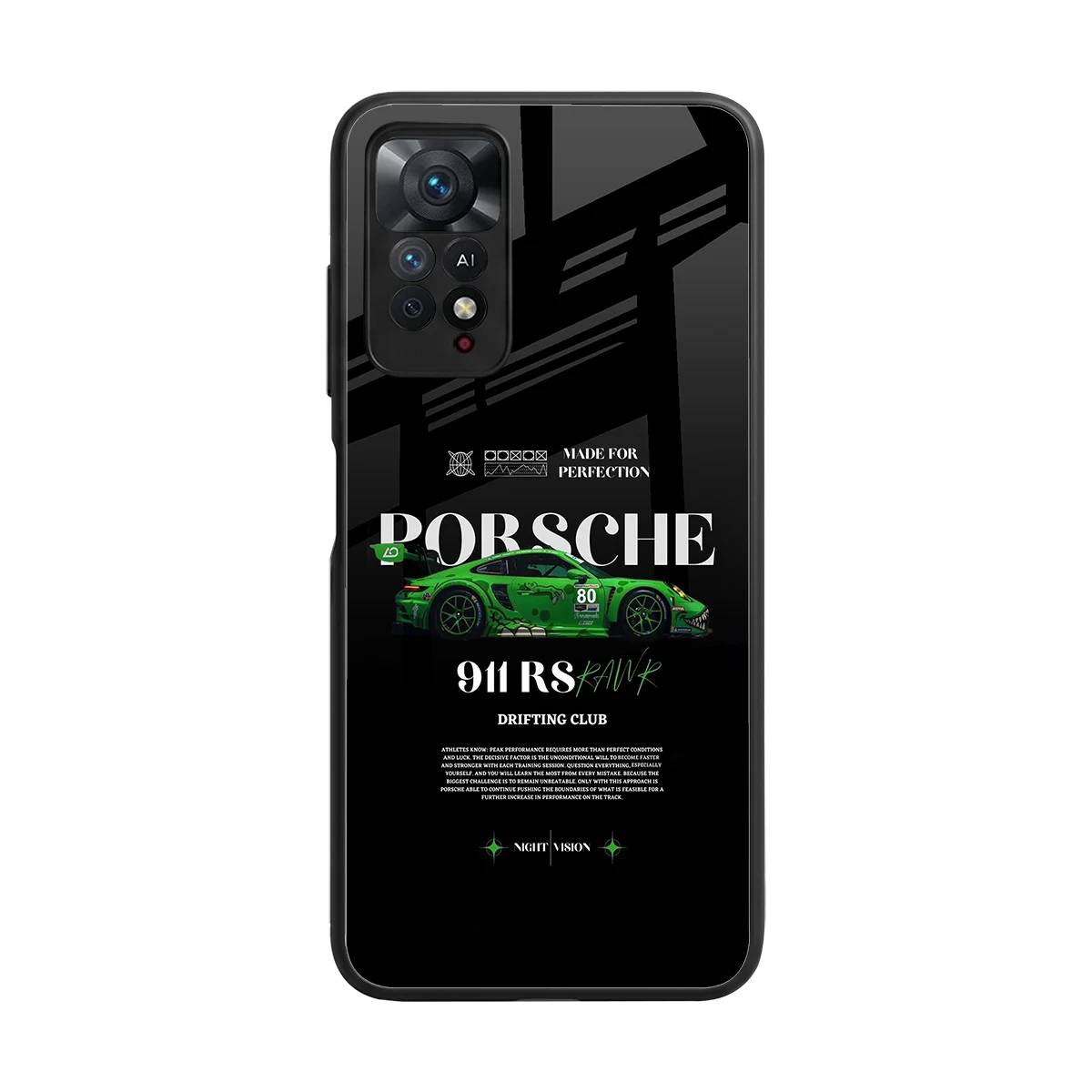 911 RS Drifting Club back phone cover | glass case for redmi note 11 pro
