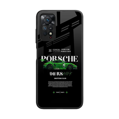 911 RS Drifting Club back phone cover | glass case for redmi note 11 pro
