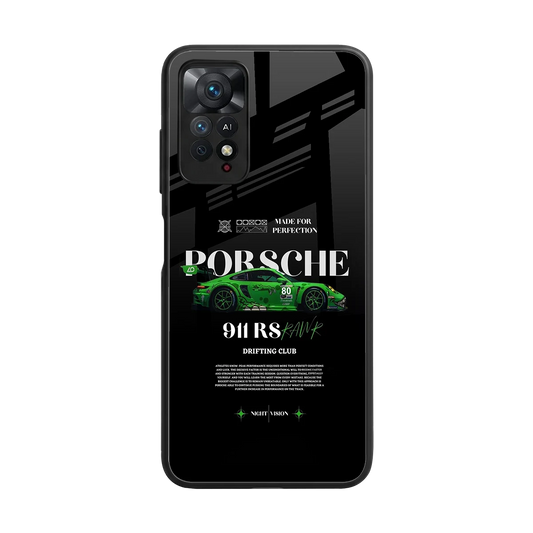 911 RS Drifting Club back phone cover | glass case for redmi note 11 pro