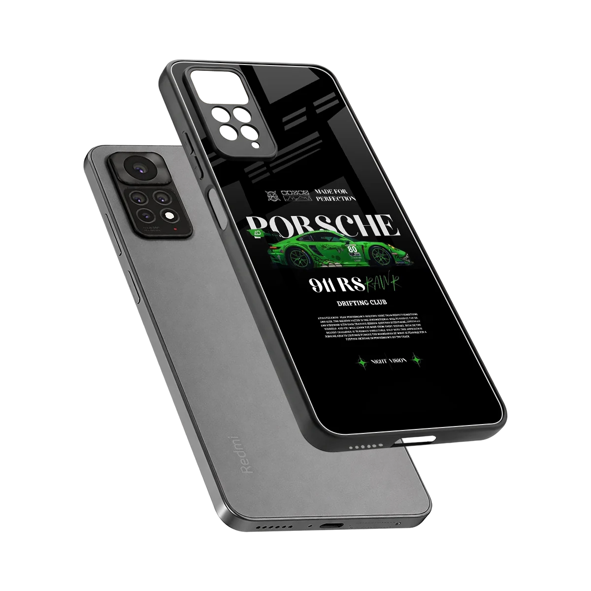 911 RS Drifting Club sleek redmi note 11 pro cover with tempered glass back and TPU edges