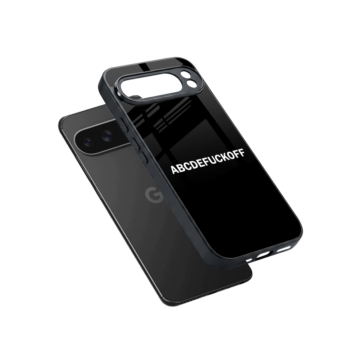 ABCDEFUCKOFF Black sleek google pixel 10 pro xl cover with tempered glass back and TPU edges