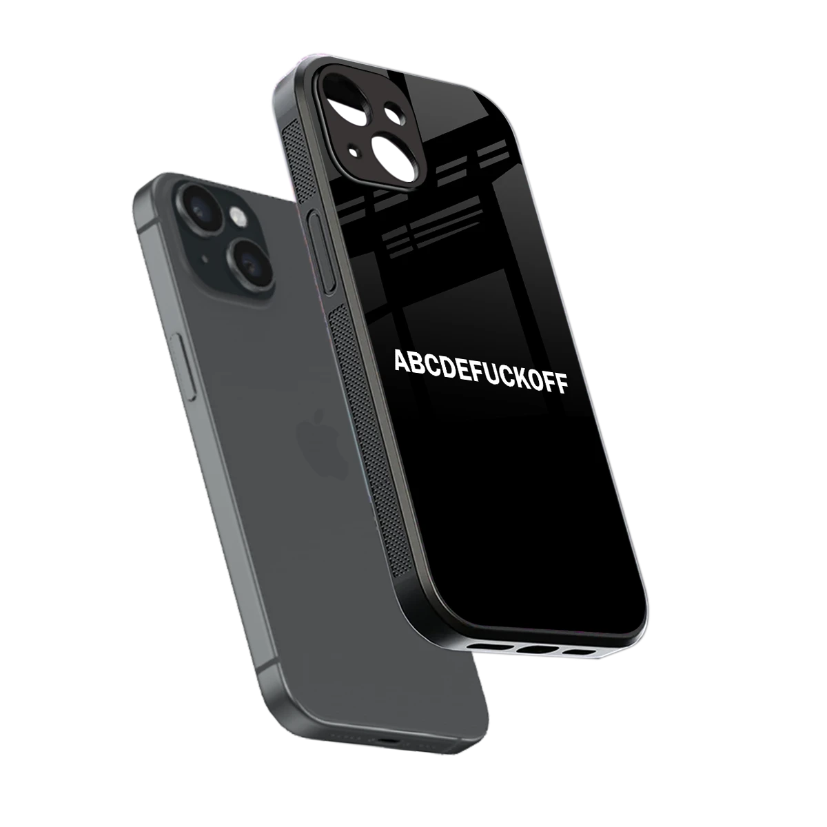 ABCDEFUCKOFF Black sleek iphone 15 cover with tempered glass back and TPU edges