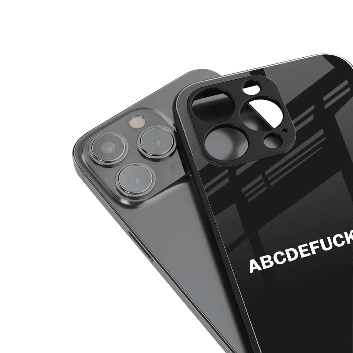 ABCDEFUCKOFF Black stylish phone case for iphone 15 pro max | glossy glass and slim fit
