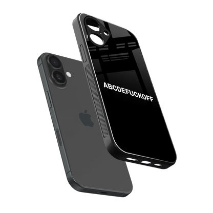 ABCDEFUCKOFF Black sleek iPhone 16 cover with tempered glass back and TPU edges