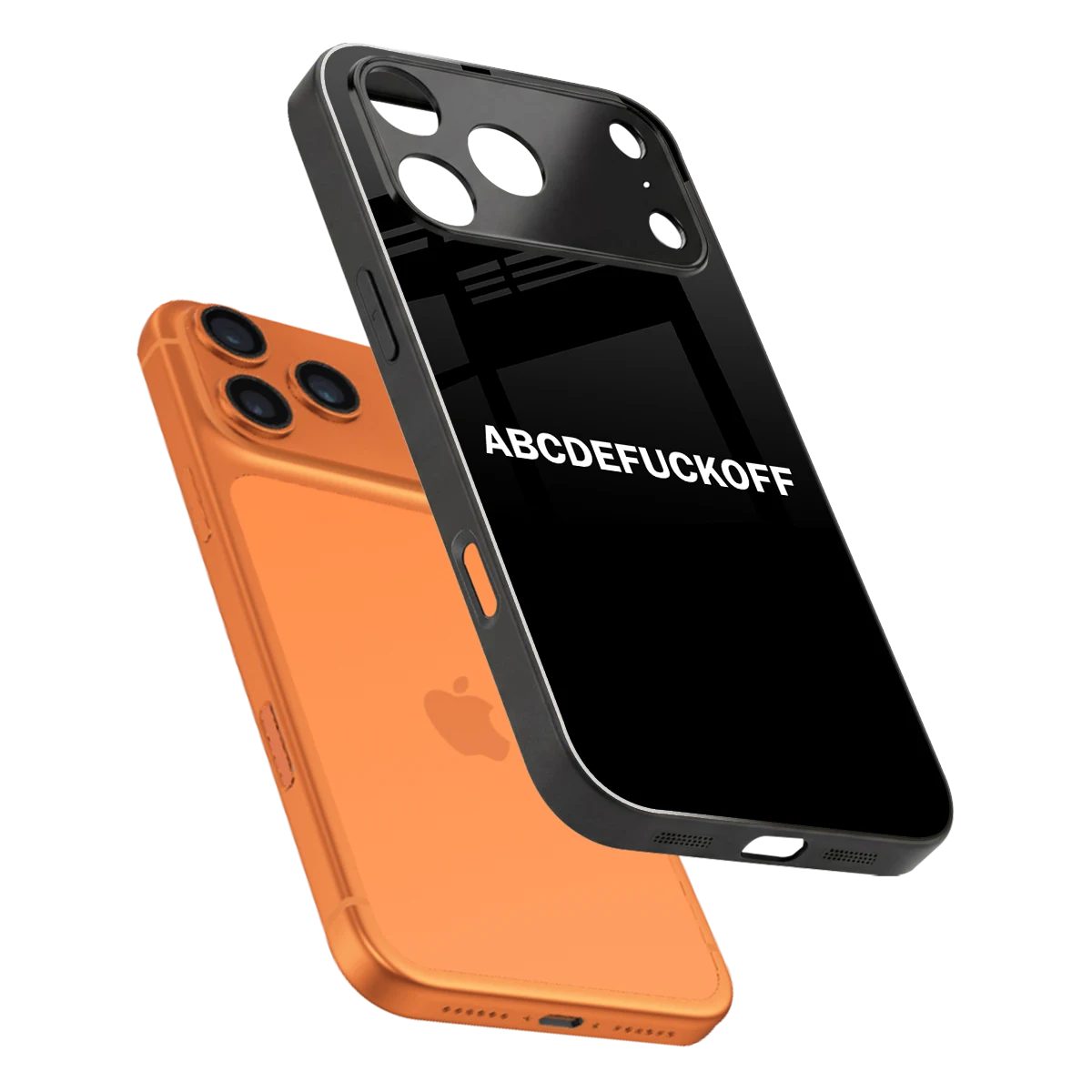 ABCDEFUCKOFF Black sleek iphone 17 pro max cover with tempered glass back and TPU edges