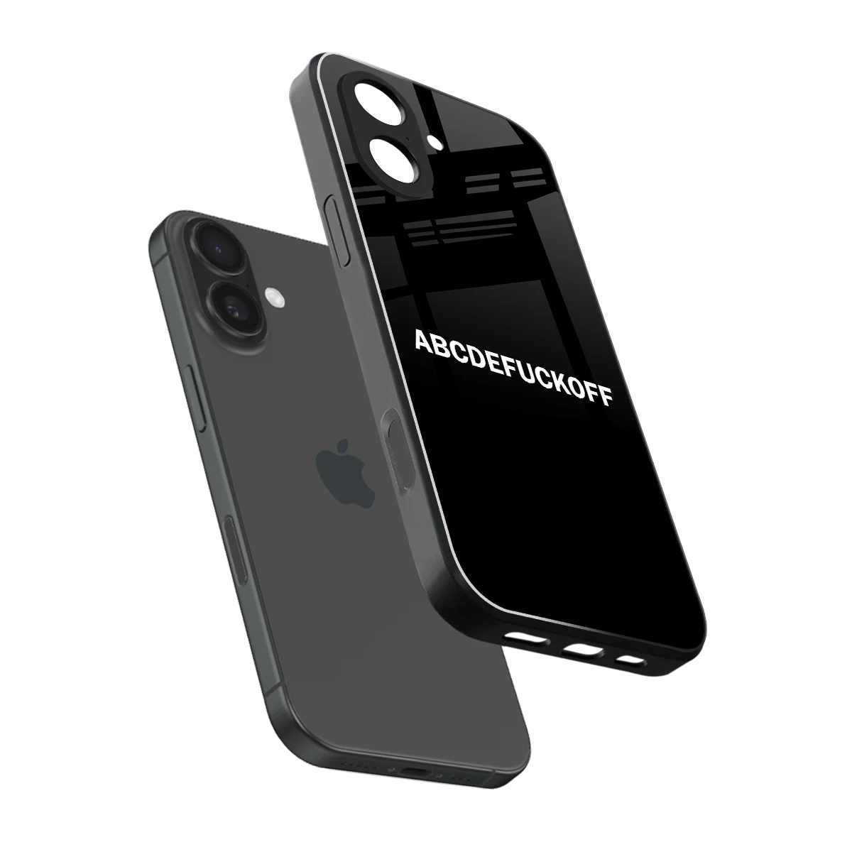 ABCDEFUCKOFF Black sleek iphone 17 cover with tempered glass back and TPU edges