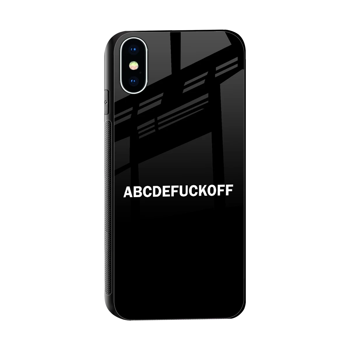 ABCDEFUCKOFF Black sleek iphone xs cover with tempered glass back and TPU edges