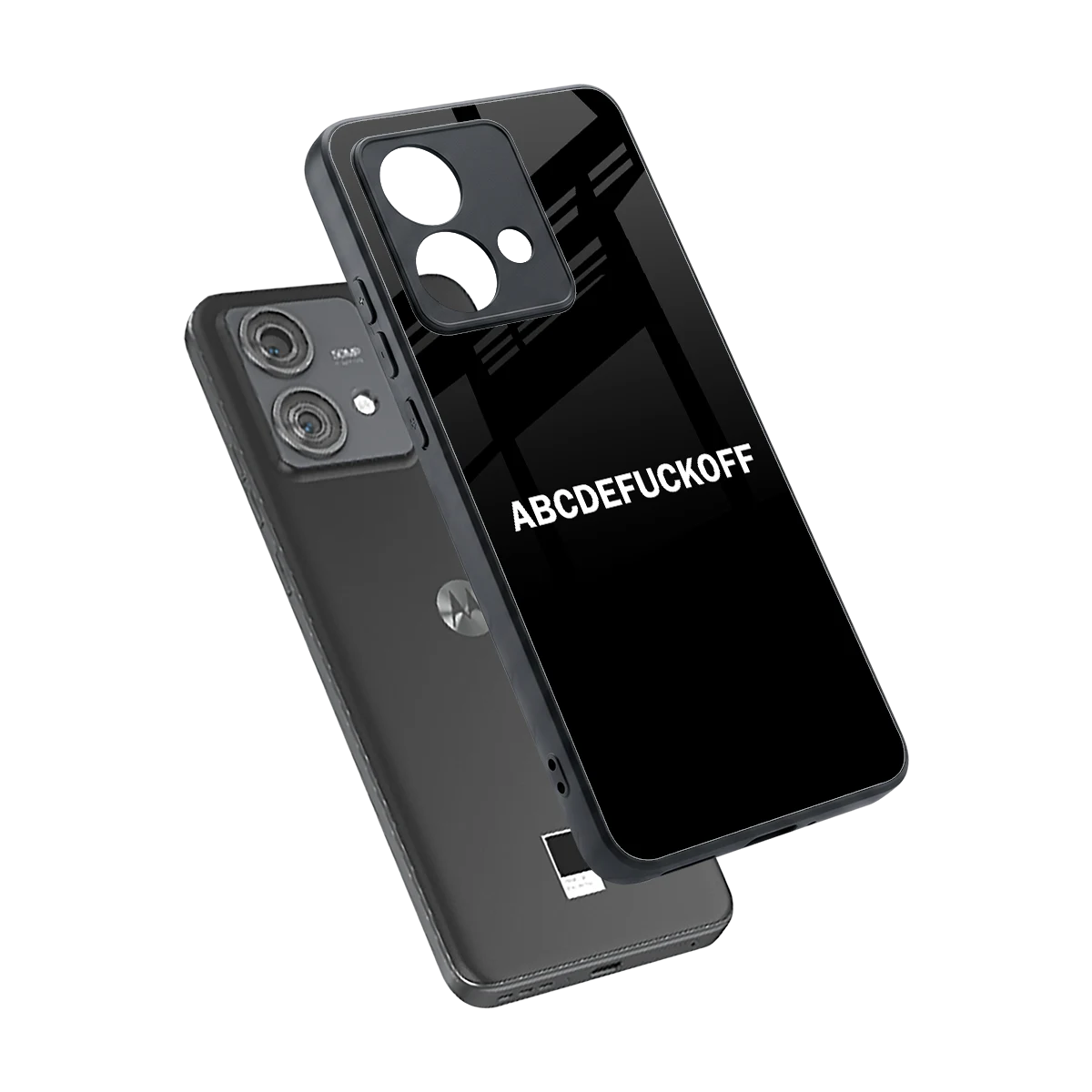ABCDEFUCKOFF Black sleek motorola edge 40 neo 5g cover with tempered glass back and TPU edges