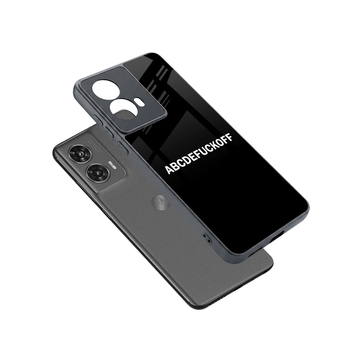 ABCDEFUCKOFF Black sleek motorola edge 50 fusion cover with tempered glass back and TPU edges