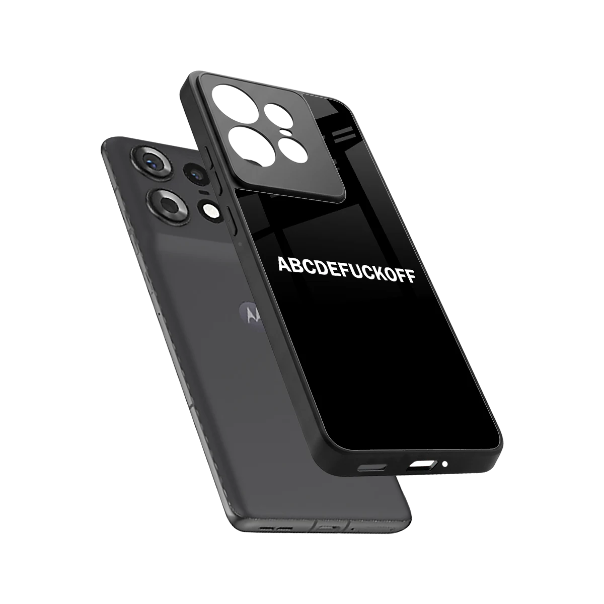 ABCDEFUCKOFF Black sleek motorola edge 50 pro cover with tempered glass back and TPU edges