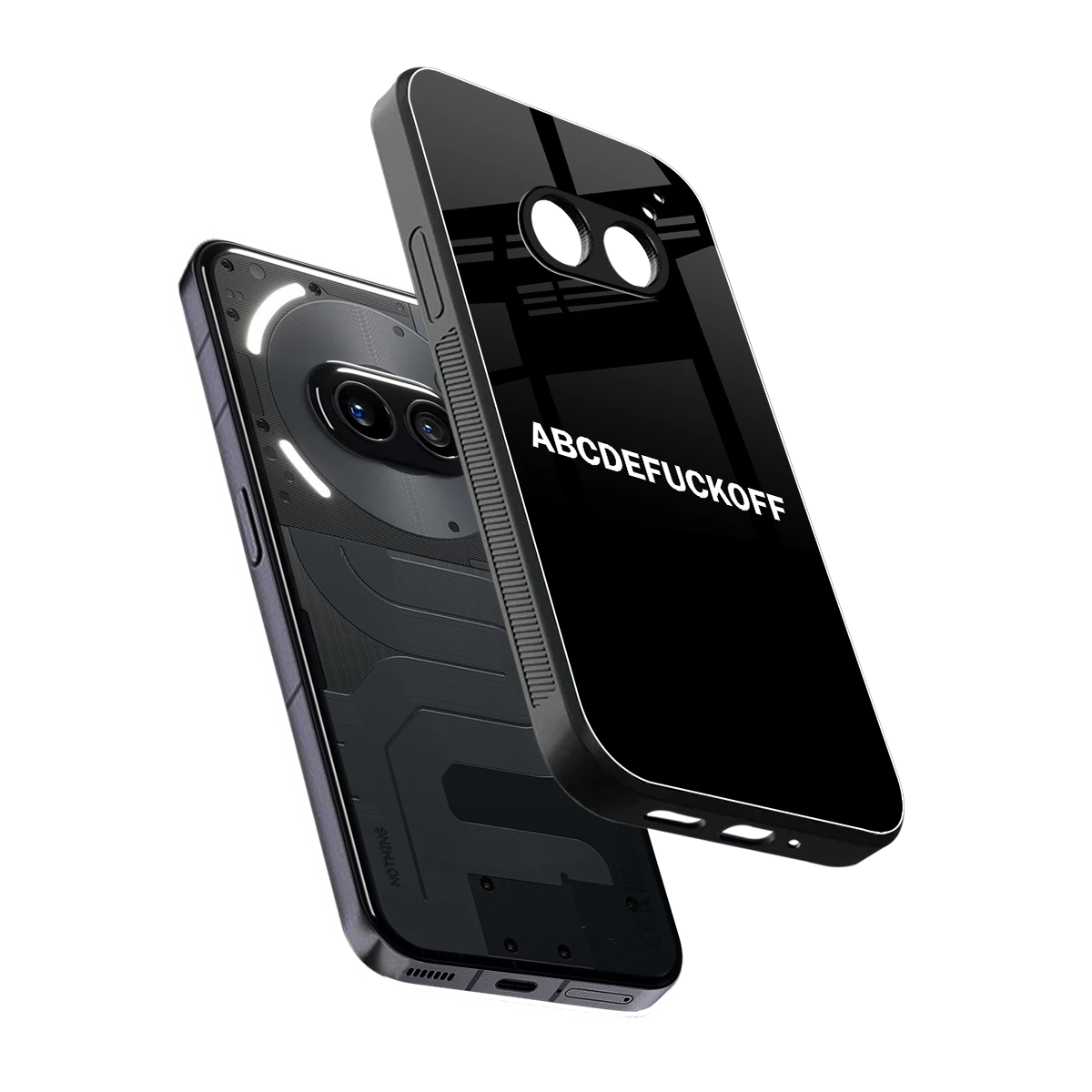 ABCDEFUCKOFF Black sleek nothing phone 2a cover with tempered glass back and TPU edges