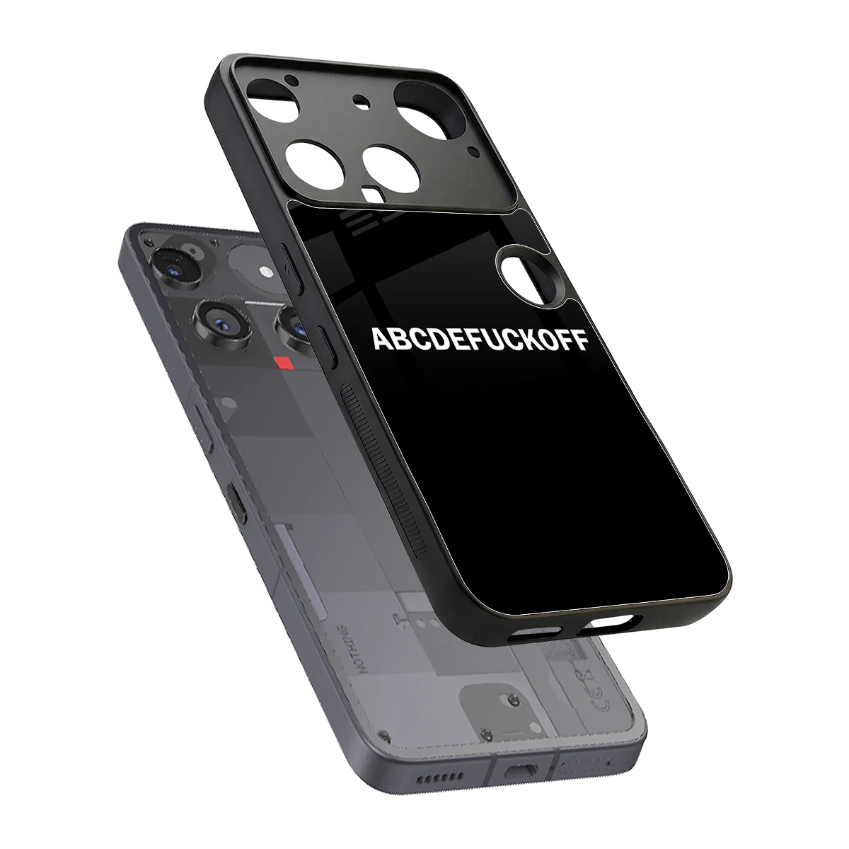 ABCDEFUCKOFF Black sleek nothing phone 3 cover with tempered glass back and TPU edges
