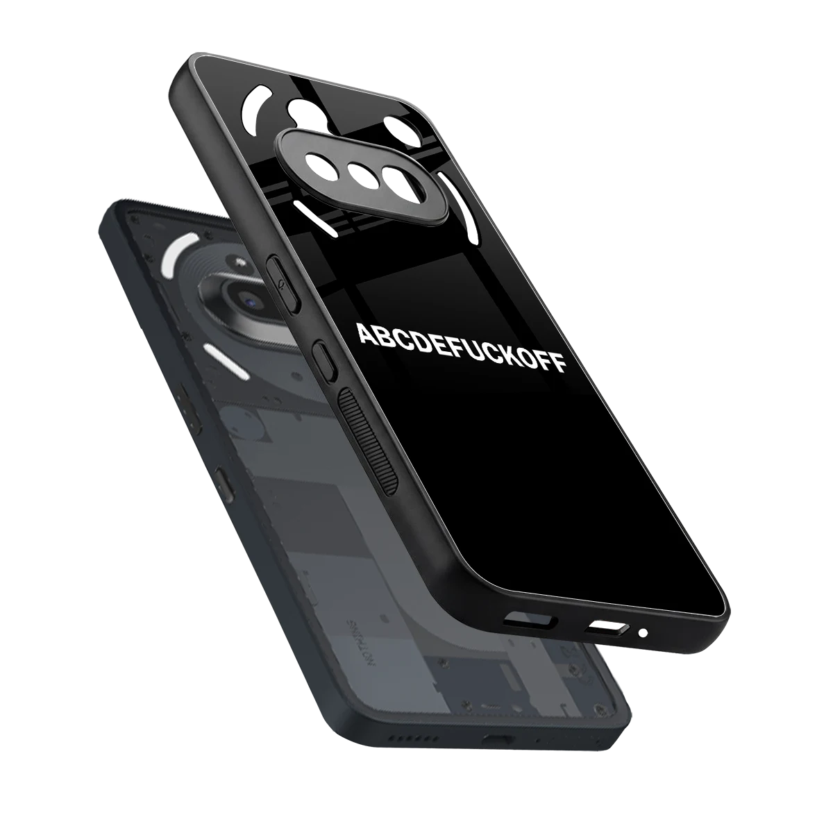 ABCDEFUCKOFF Black sleek nothing phone 3a cover with tempered glass back and TPU edges