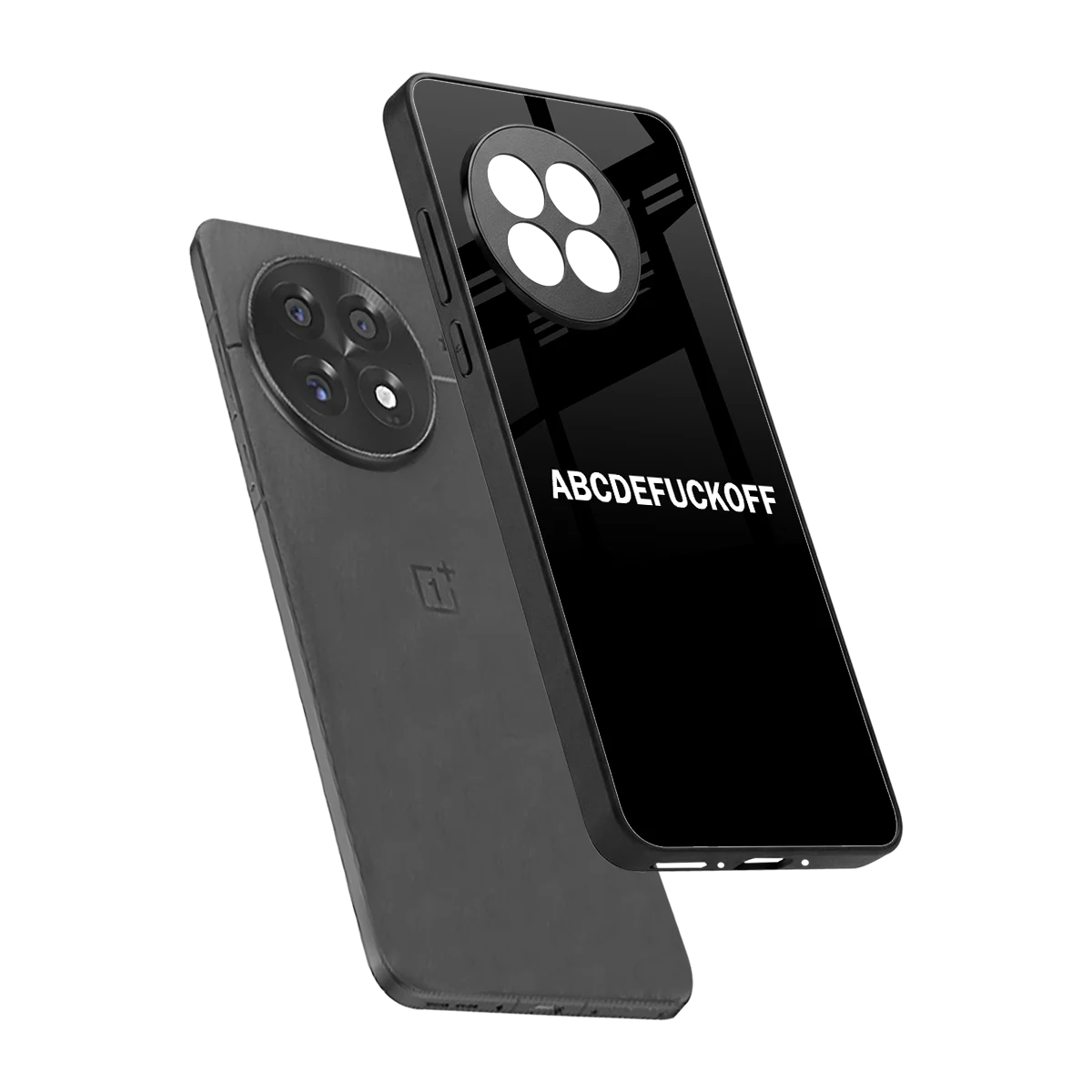 ABCDEFUCKOFF Black sleek oneplus 13r cover with tempered glass back and TPU edges