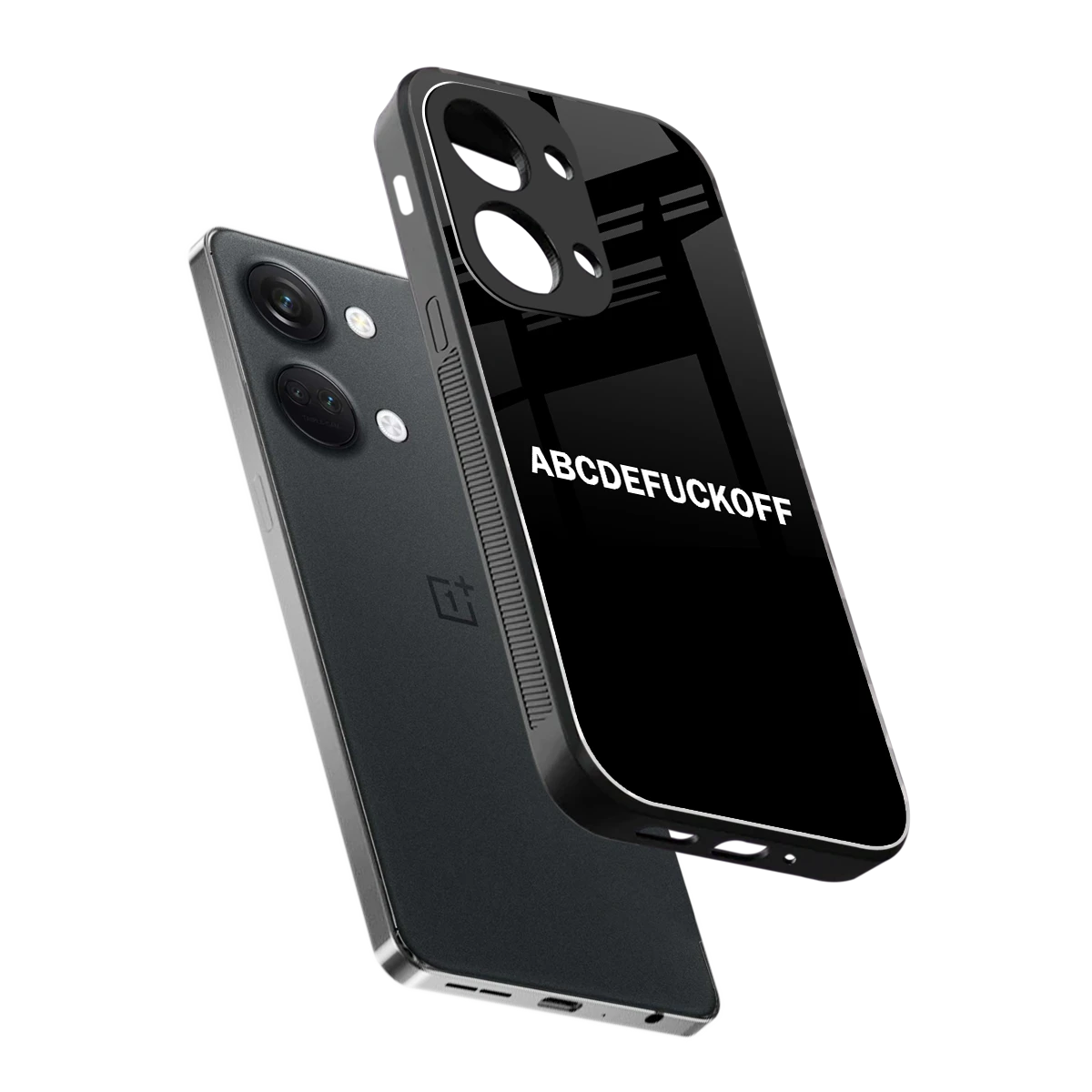ABCDEFUCKOFF Black sleek oneplus nord 3 cover with tempered glass back and TPU edges