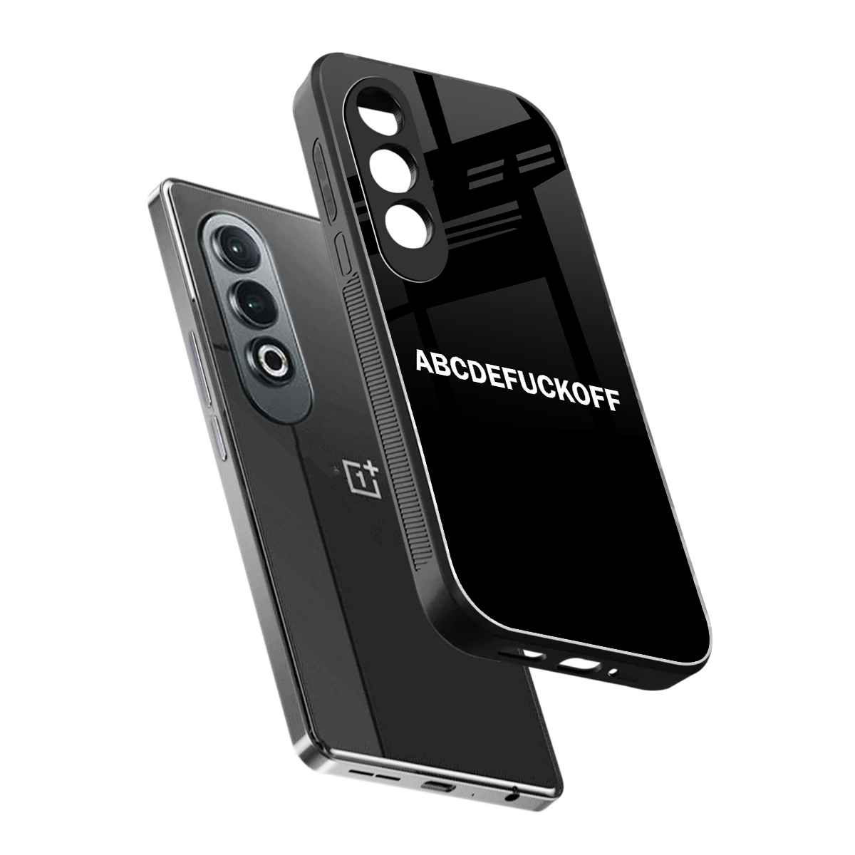 ABCDEFUCKOFF Black sleek oneplus nord ce 4 cover with tempered glass back and TPU edges