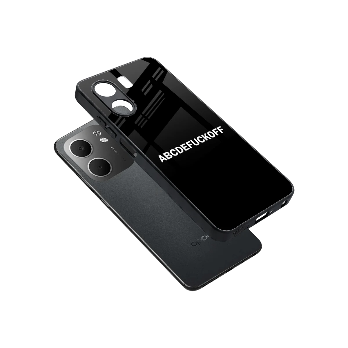 ABCDEFUCKOFF Black sleek oppo a5x 5g cover with tempered glass back and TPU edges