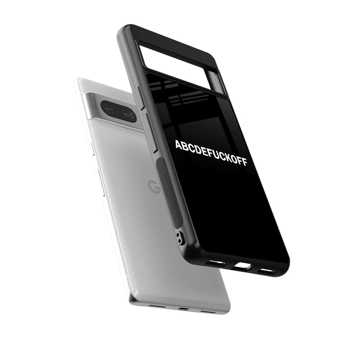 ABCDEFUCKOFF Black sleek google pixel 7a cover with tempered glass back and TPU edges