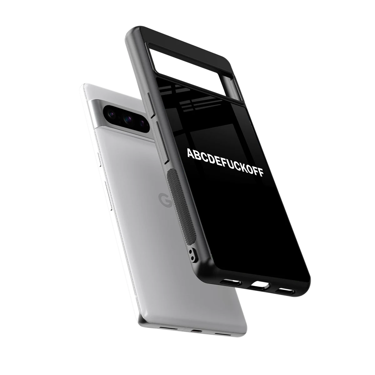 ABCDEFUCKOFF Black sleek google pixel 8 pro cover with tempered glass back and TPU edges